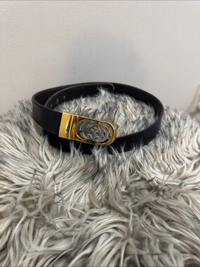 Vintage reversible gucci Leather Belt with Gold and Silver buckle (as is)